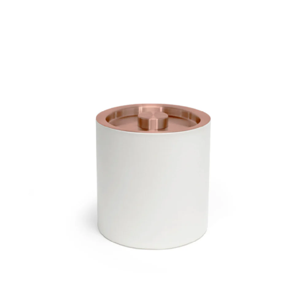 FOH RIB074WHL21 3.5qt Round London Ice Bucket White With Rose Gold Lid Includes One RIB017WHL21-BTM 3.5qt Round London Ice Bucket Base White FOH RIB074WHL21 3.5qt Round London Ice Bucket White With Rose Gold Lid Includes One RIB017WHL21-BTM 3.5qt Round London Ice Bucket Base White