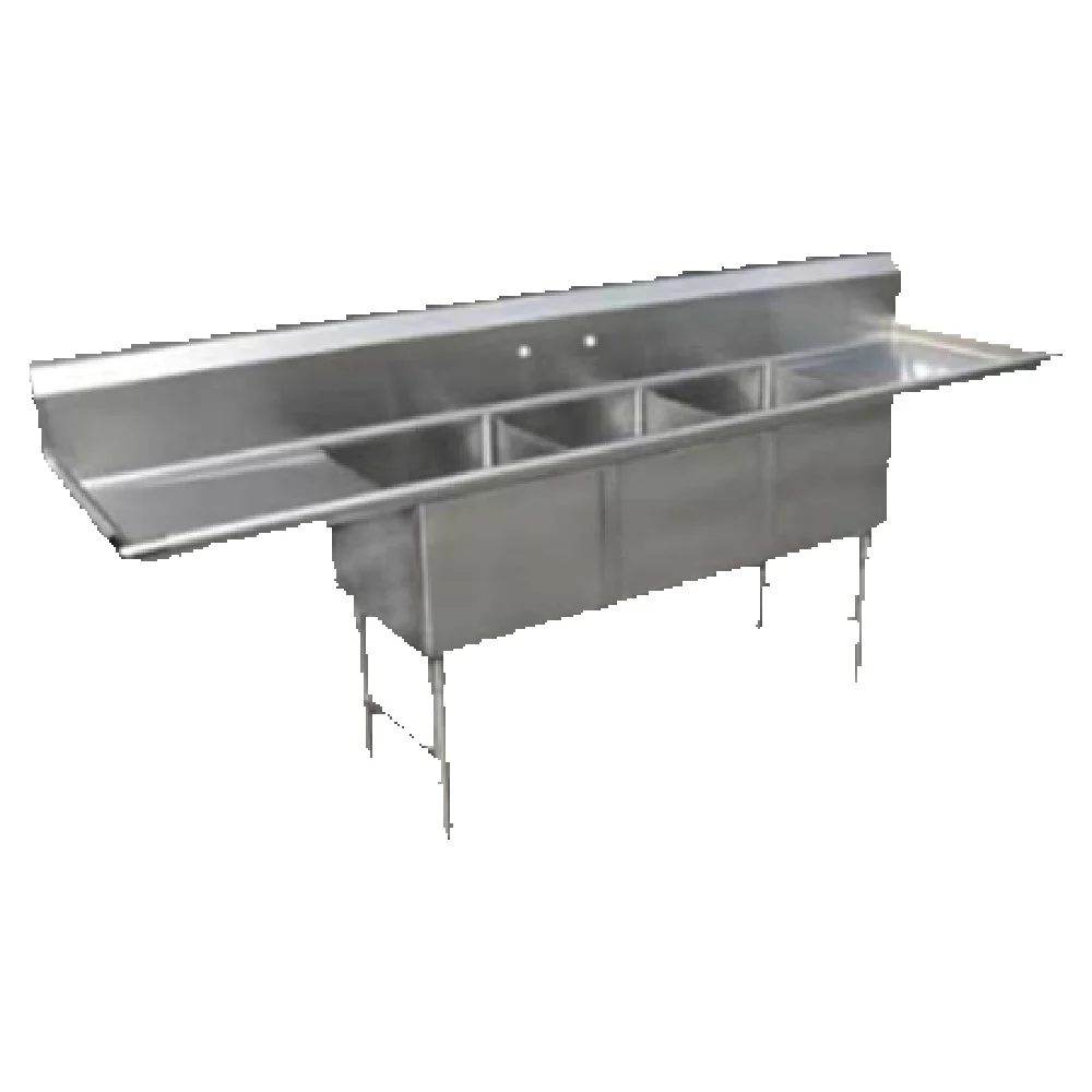 GSW USA SH20243D 100 Inch Three Compartment Sink 16 Gauge Stainless Steel with Drainboards