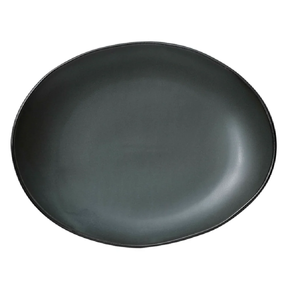 Yanco CH-215 15 Inch Oval Plate Glazed Dishwasher Microwave Safe Porcelain Dark Green