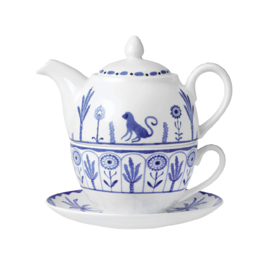 Steelite 82124AND0411 Round Tea For One Set with Sultans Garden Blue Bone China