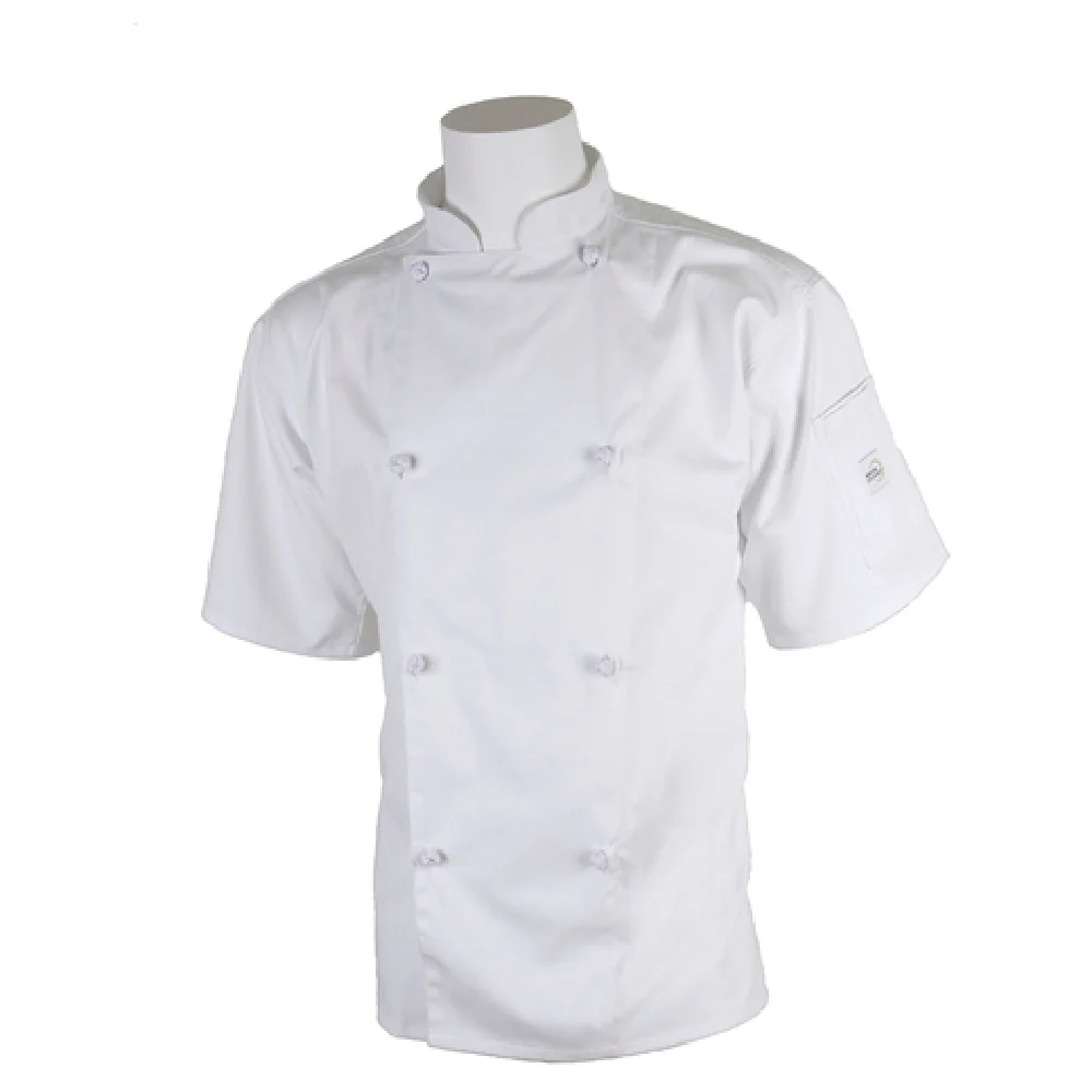 Mercer Culinary M61022WHXS XSmall Genesis Chef's Coat Short Sleeve White with Cloth Knot Buttons Mercer Culinary M61022WHXS XSmall Genesis Chef's Coat Short Sleeve White with Cloth Knot Buttons