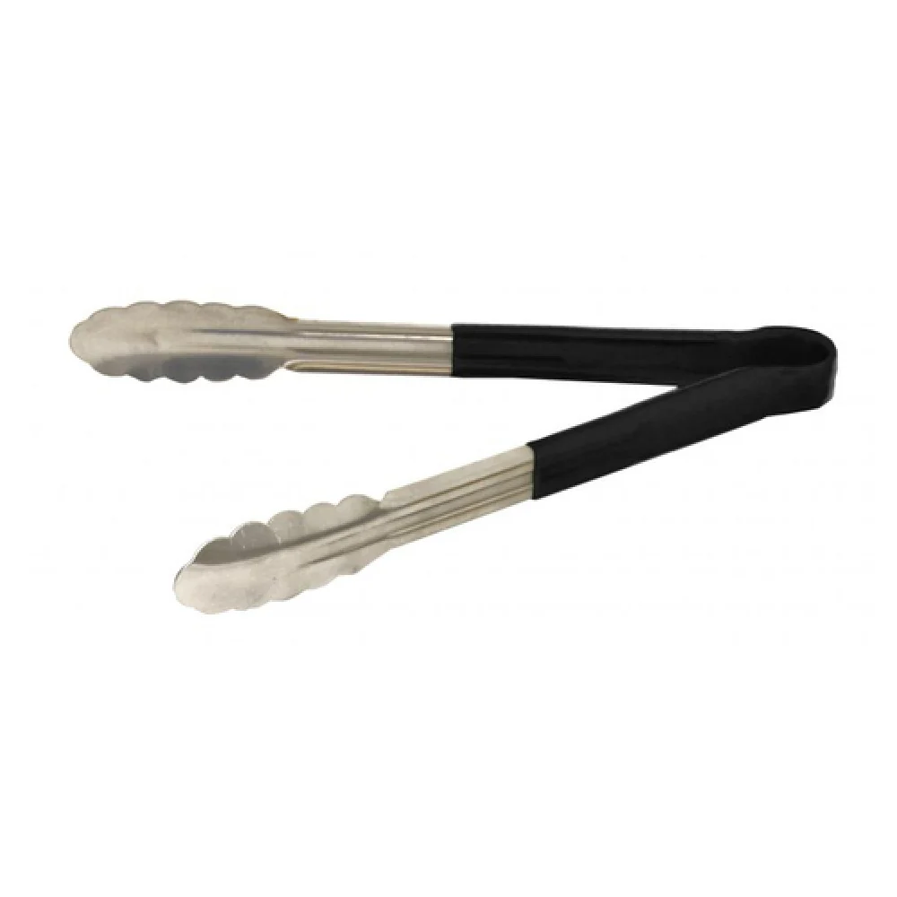 Omcan 80545 12 Inch Utility Tongs with Black Plastic Coated Handle Stainless Steel