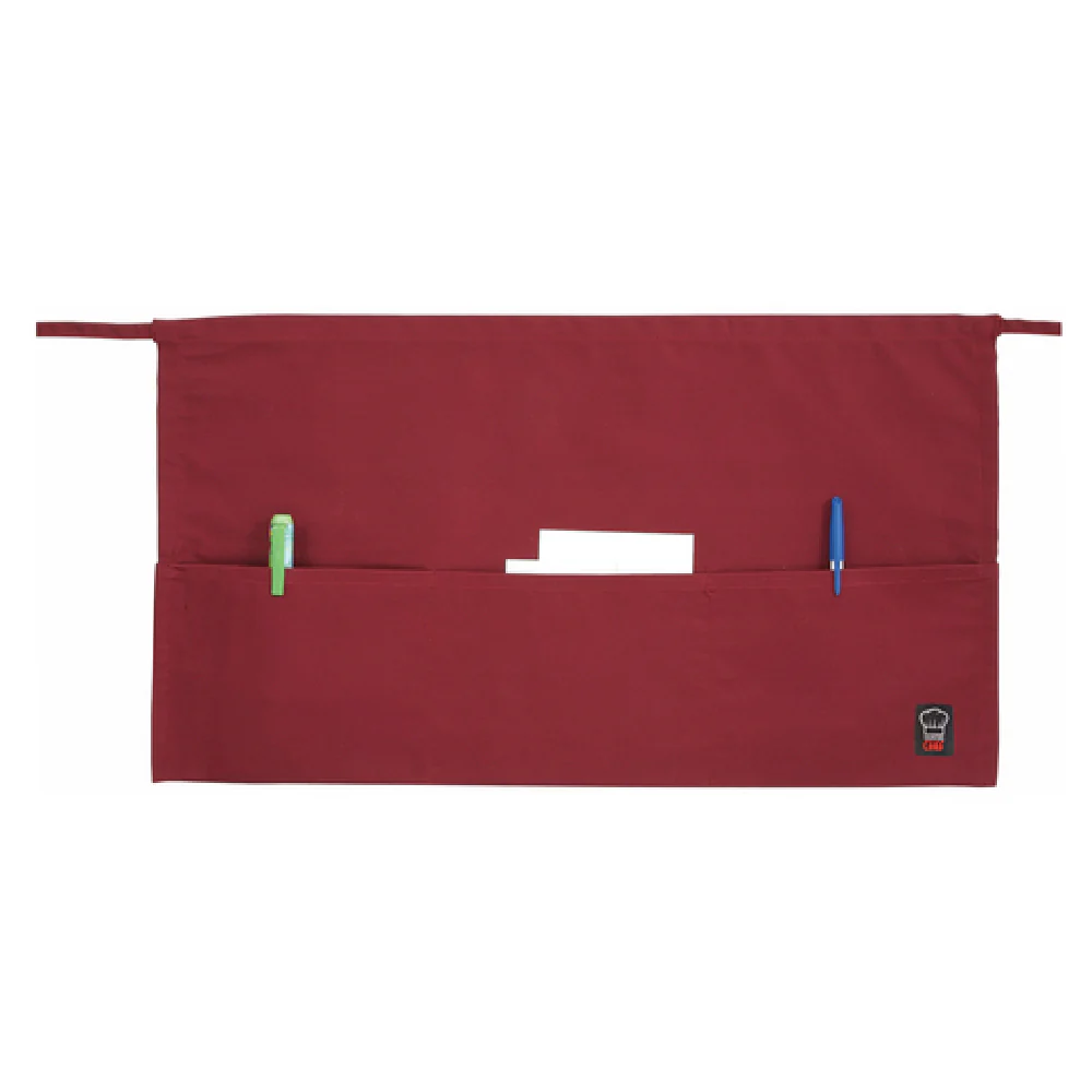 Winco WA-1221R 21-3/4 Inch Waist Apron Burgundy Cotton Poly with 3 Pockets