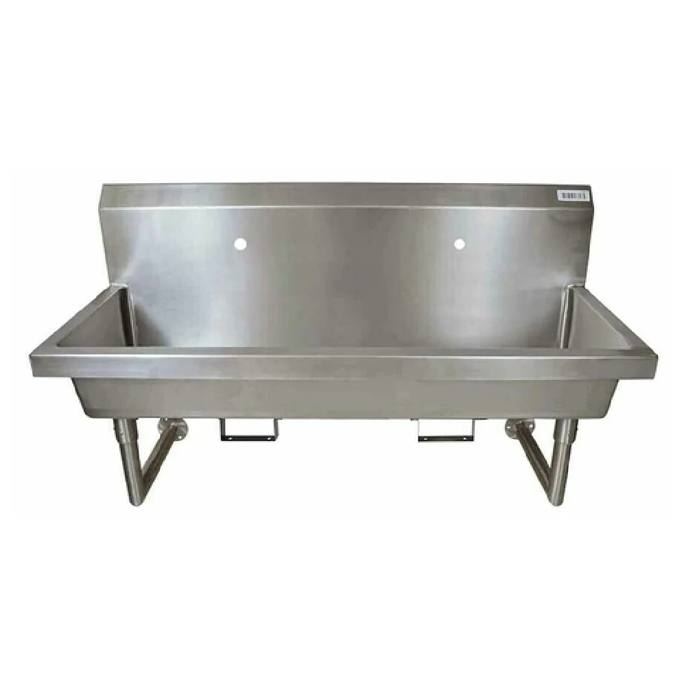 BK Resources MSHS-48W1B 48 Inch Two Station Sink Wall Mounted Stainless Steel with Splash Mount Faucet Holes