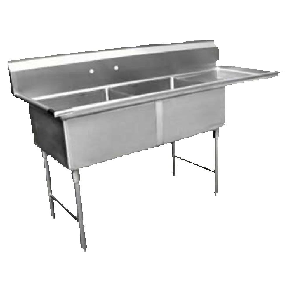 GSW USA SH24242R Sink 75-1/4 Inch with Two Compartment Stainless Steel and Drainboard