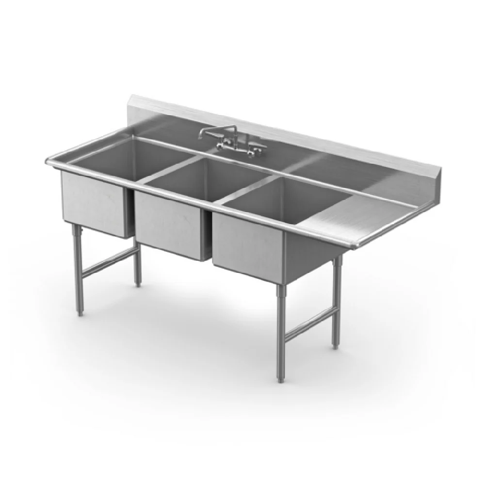 Winholt WS3T1824RD18-14DP-14GA 78 Inch Sink with Right-hand 18 Inch Drainboard Winholt WS3T1824RD18-14DP-14GA 78 Inch Sink with Right-hand 18 Inch Drainboard
