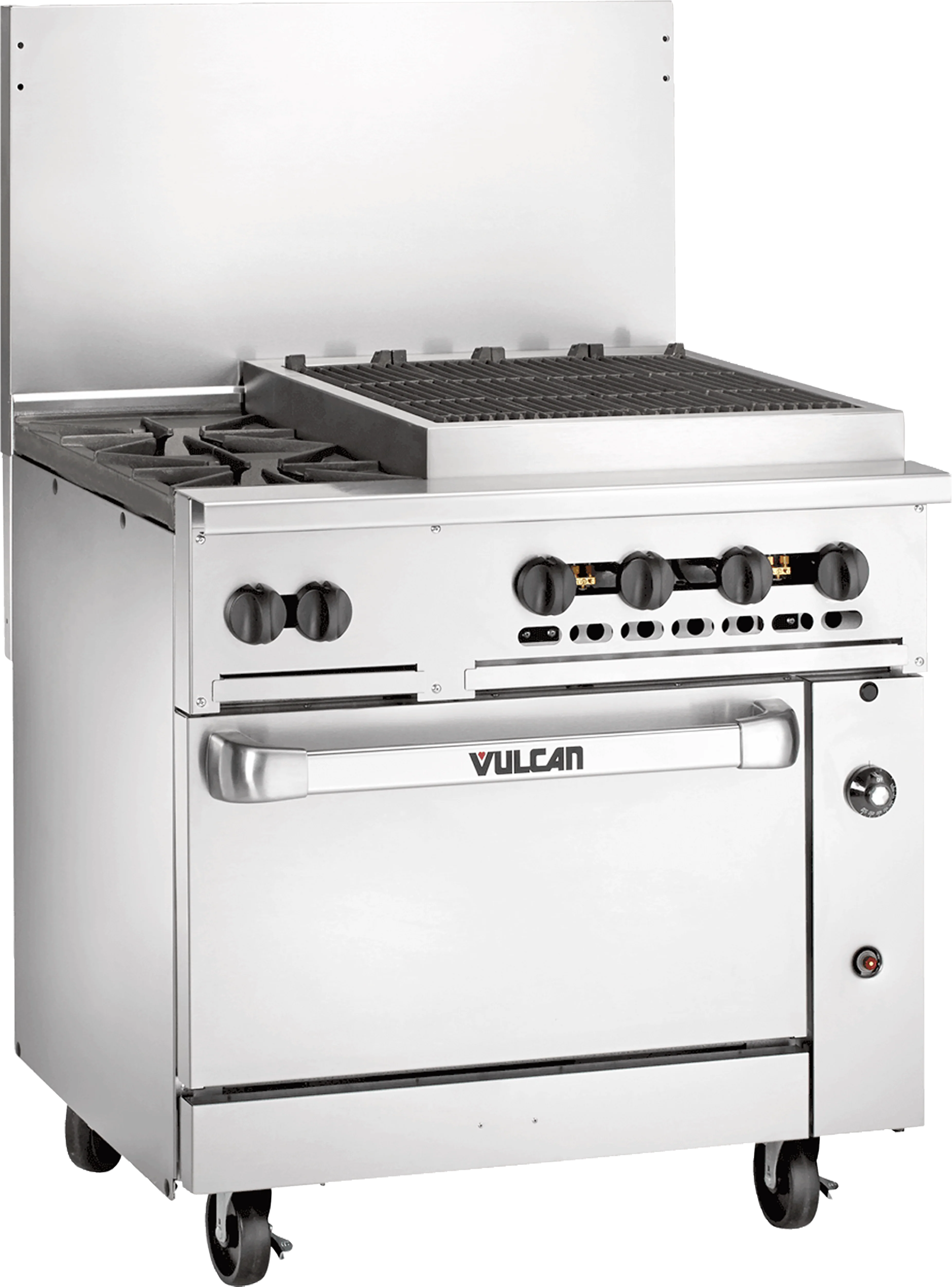 Vulcan 36C-2B24CBN 36 Inch Gas Restaurant Range with 2 Burners 30000 BTU and 24 Inch Charbroiler
