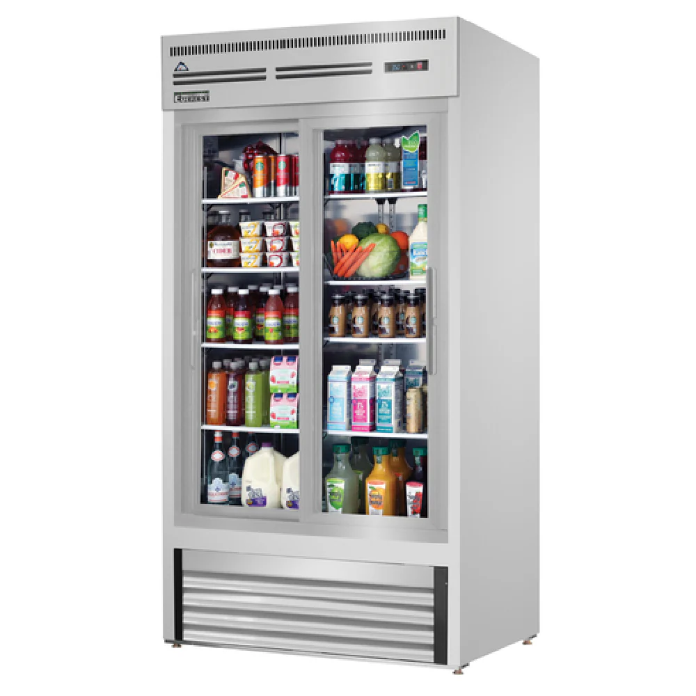 Everest Refrigeration EMGR33-SS 39 Inch Two-Section Electric Merchandiser Refrigerator Stainless Steel with Digital Controls 1907 BTU Everest Refrigeration EMGR33-SS 39 Inch Two-Section Electric Merchandiser Refrigerator Stainless Steel with Digital Controls 1907 BTU