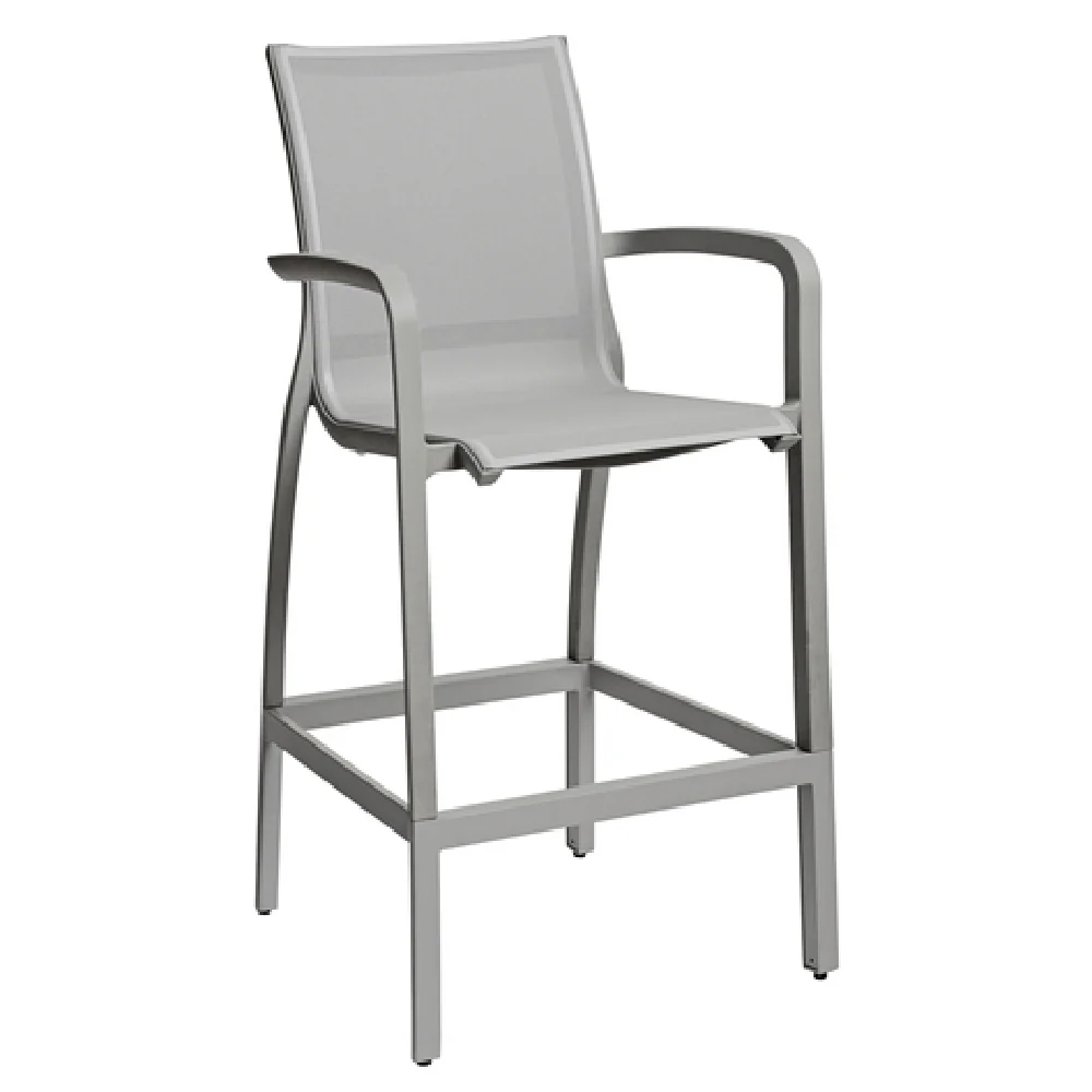 Grosfillex US469289 Bar Stool Outdoor with Arms Textilene Microban Platinum Gray Grosfillex US469289 Bar Stool Outdoor with Arms Textilene Microban Platinum Gray