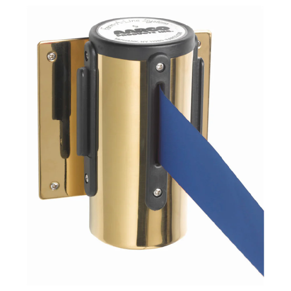 Aarco WM-10BBL Wall Mounted Retractable Belt with Brass Casing 10 Foot Blue Belt