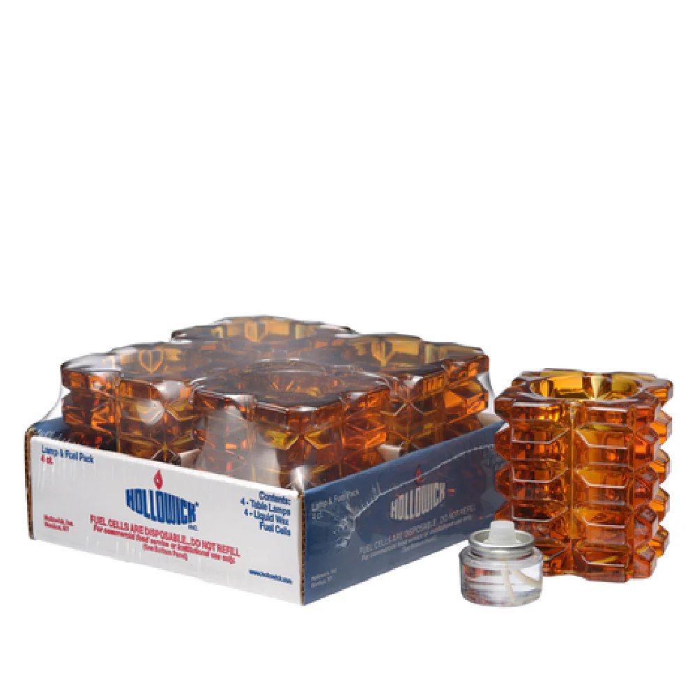 Hollowick 5151A-4 3 Inch Cube Candle Lamp Glass Amber with HD8 Liquid Tealight Fuel Cells Hollowick 5151A-4 3 Inch Cube Candle Lamp Glass Amber with HD8 Liquid Tealight Fuel Cells