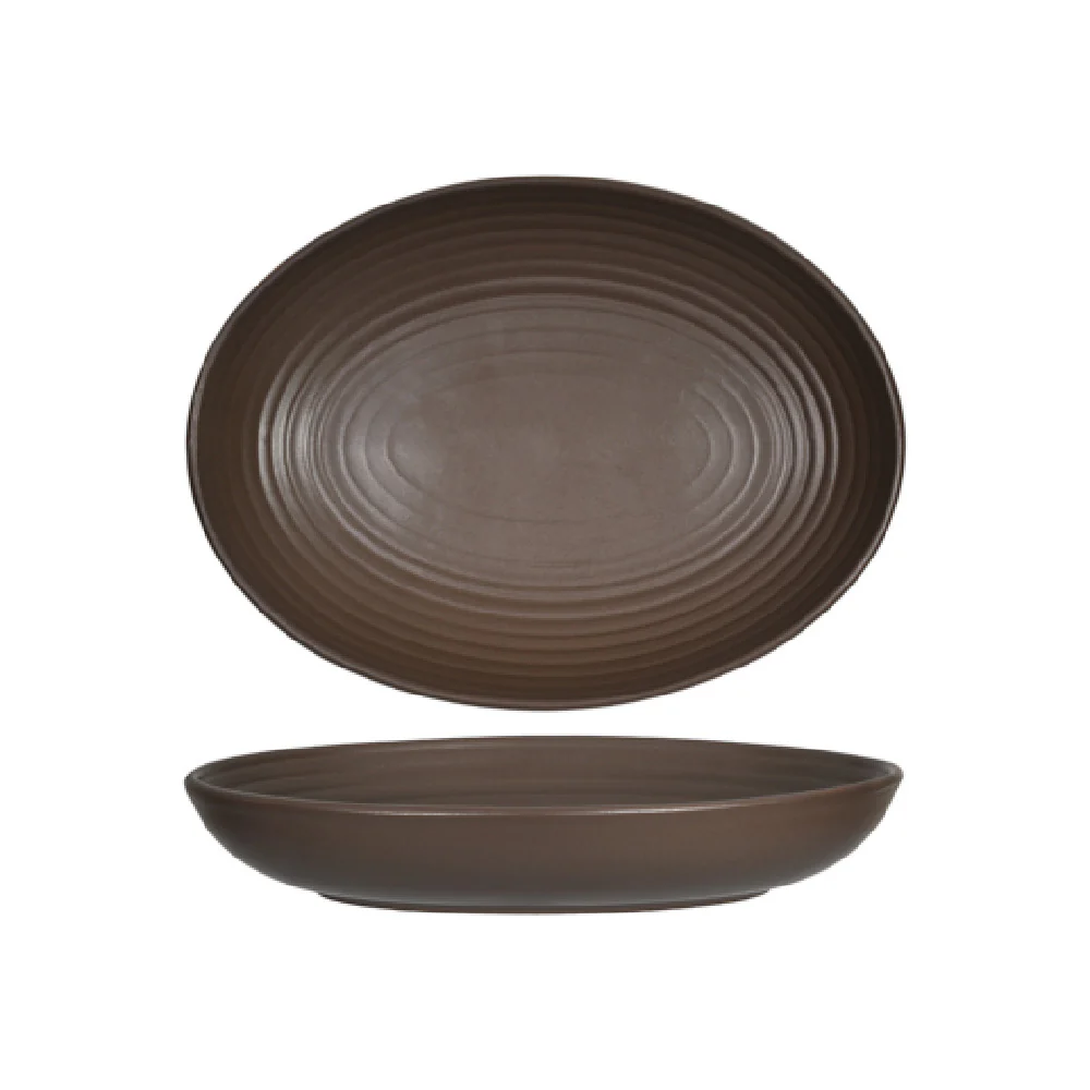 Tuxton VNB-350Y 11 Oz Oval Bowl Embossed Lead-Free Porcelain Matte Brown Tuxton VNB-350Y 11 Oz Oval Bowl Embossed Lead-Free Porcelain Matte Brown
