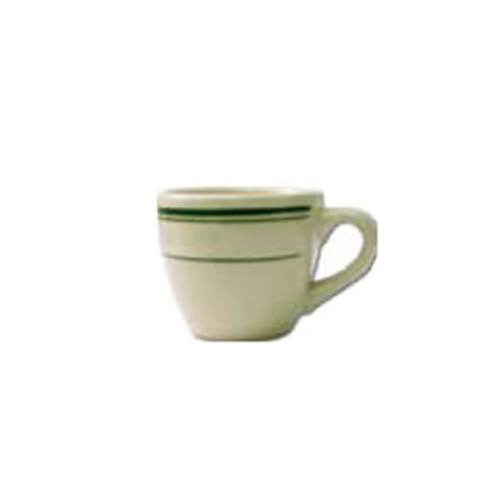 International Tableware VE-35 3-1/2 Oz Round Cup Ceramic American White with Green Band