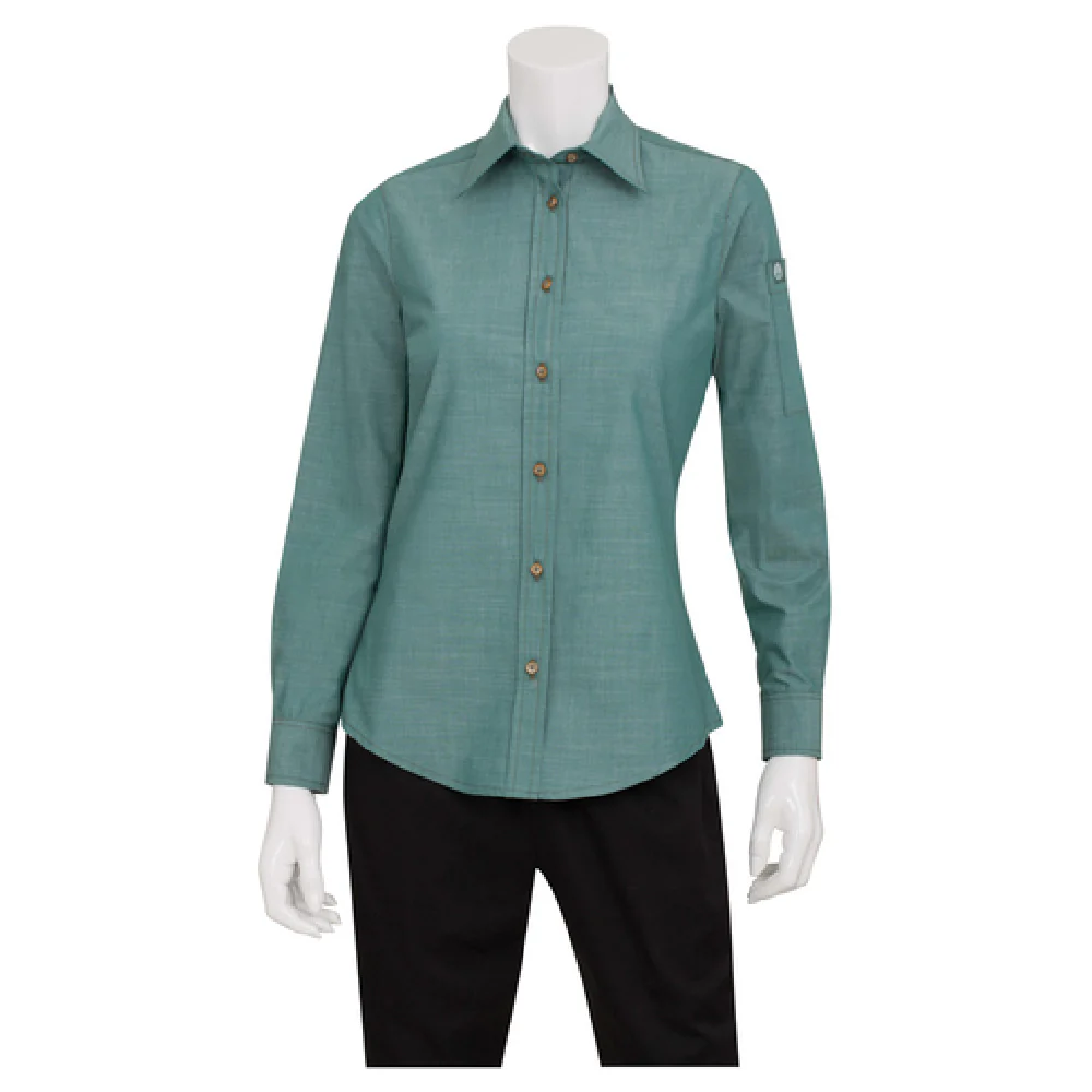Chef Works SLWCH002GRMM Women's Dress Shirt Medium Green Mist Long Sleeve with Cell Phone Pocket