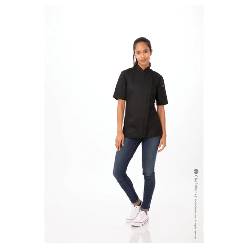 Chef Works BCWSZ006BLK3XL Women's Chef Coat Short Sleeve with Pockets Black