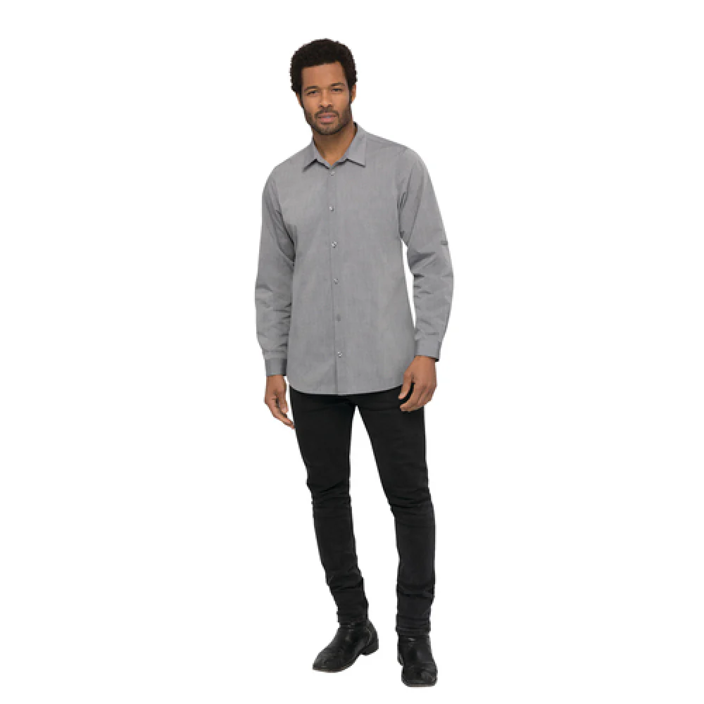 Chef Works SHC06GRYXL Men's Dress Shirt Gray Poly/cotton Roll-up Long Sleeve