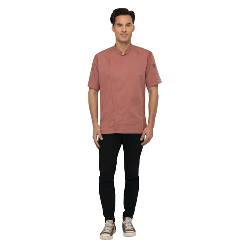 Chef Works BCSZ009-BRI-M Medium Short Sleeve Chef Coat Cotton Twill Brick with Cool Vent Sides Chef Works BCSZ009-BRI-M Medium Short Sleeve Chef Coat Cotton Twill Brick with Cool Vent Sides