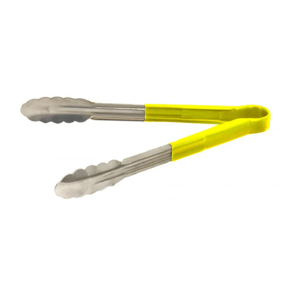 Omcan 80547 12 Inch Utility Tongs Stainless Steel Yellow Coated Handle