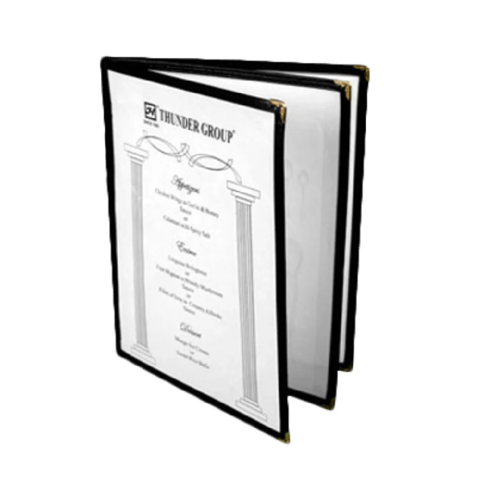 Thunder Group PLMENU-L3BL 8-1/2 Inch Menu Cover Plastic Black 3-page Book Fold