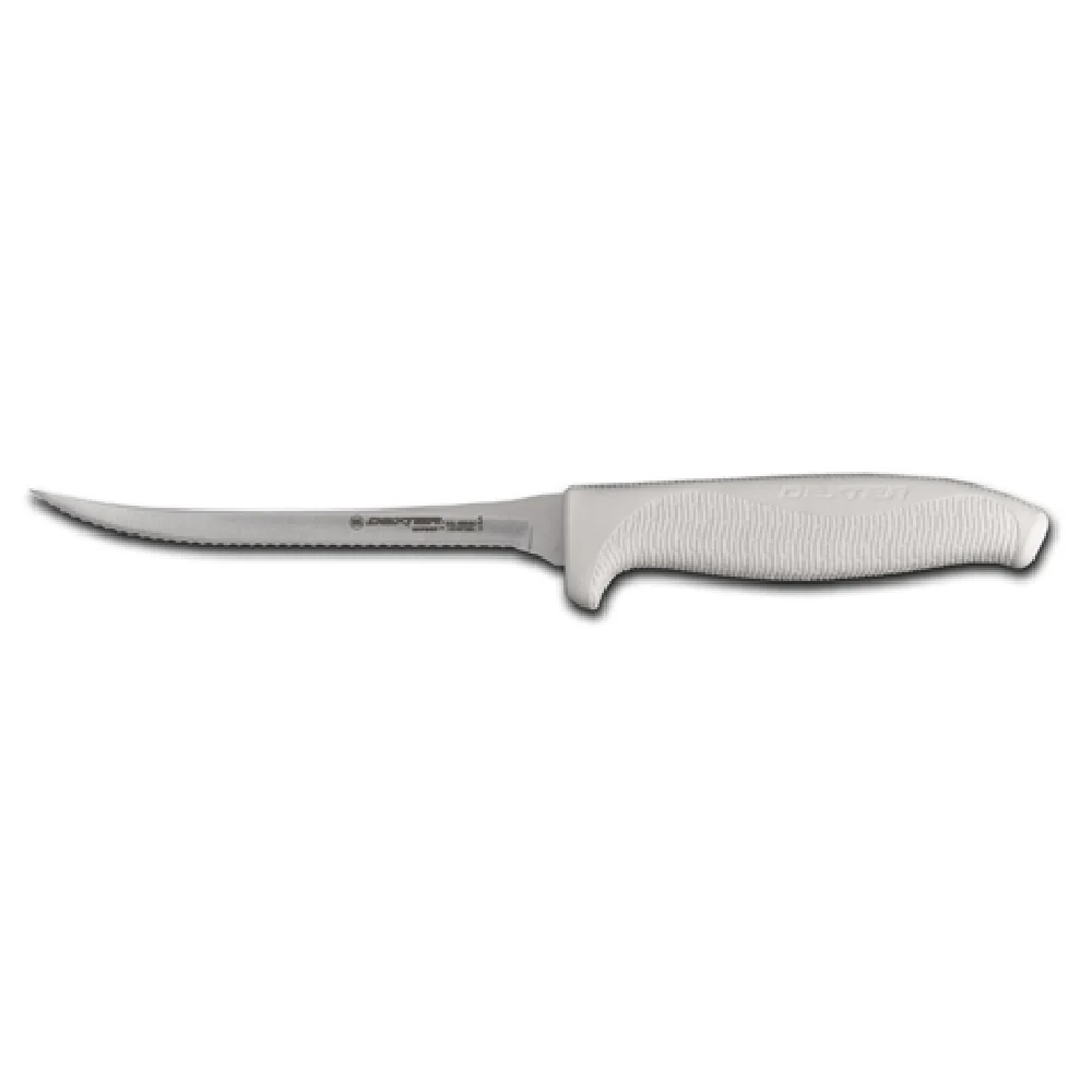 Dexter Russell 24303 5-1/2 Inch Narrow Scalloped Edge Knife High Carbon Stainless Steel White Handle Dexter Russell 24303 5-1/2 Inch Narrow Scalloped Edge Knife High Carbon Stainless Steel White Handle