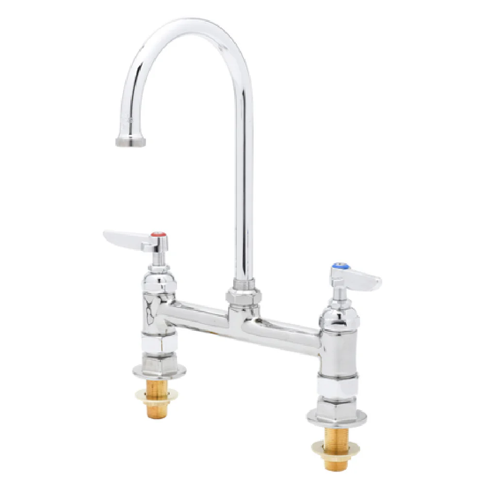 T&S Brass B-0321-NPL 8 Inch Double Pantry Faucet with Gooseneck Spout and Lever Handles