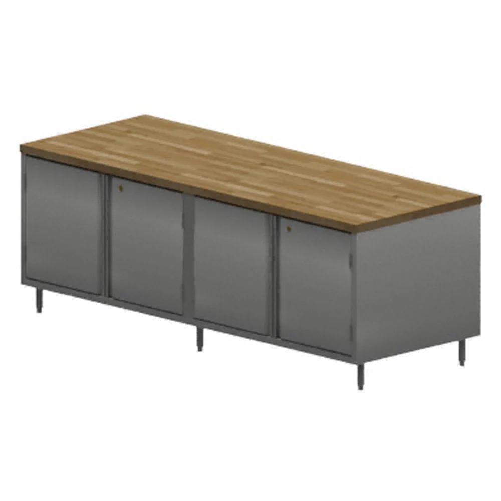 BK Resources CMT-3096HL 96 Inch Chef Table Cabinet Base with Hinged Doors and Lock