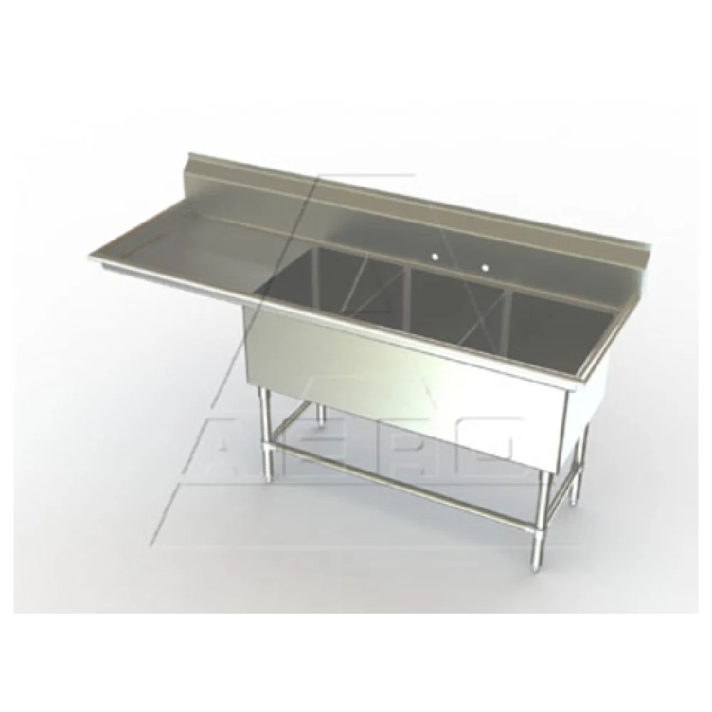 AERO Manufacturing 2F3-2116-24L 76-1/4 Inch with drainboard Three Compartment Sink Stainless Steel AERO Manufacturing 2F3-2116-24L 76-1/4 Inch with drainboard Three Compartment Sink Stainless Steel