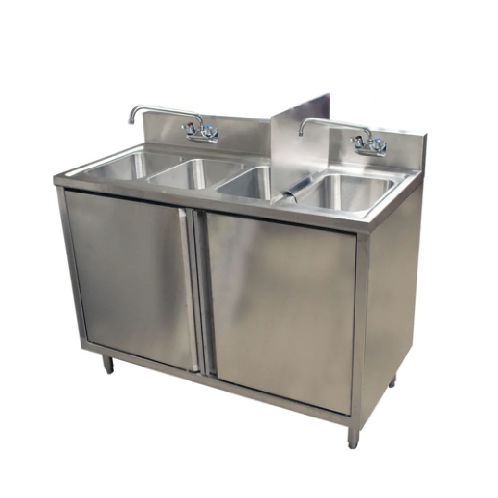 BK Resources CSTR5-4-1014HHS-PG 48 Inch Sink Cabinet Stainless Steel with Faucets