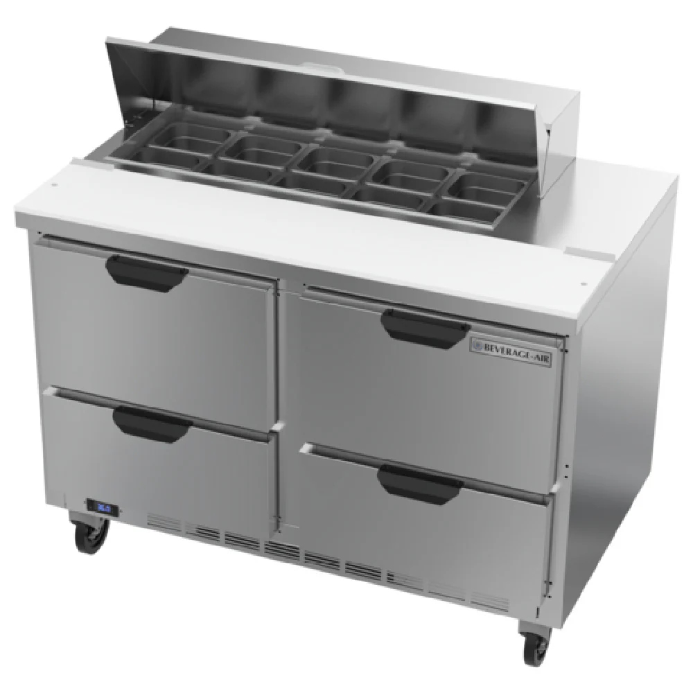 Beverage Air SPED48HC-10-4 48 Inch Sandwich Top Refrigerated Counter 2 Section Stainless Steel with 4 Drawers