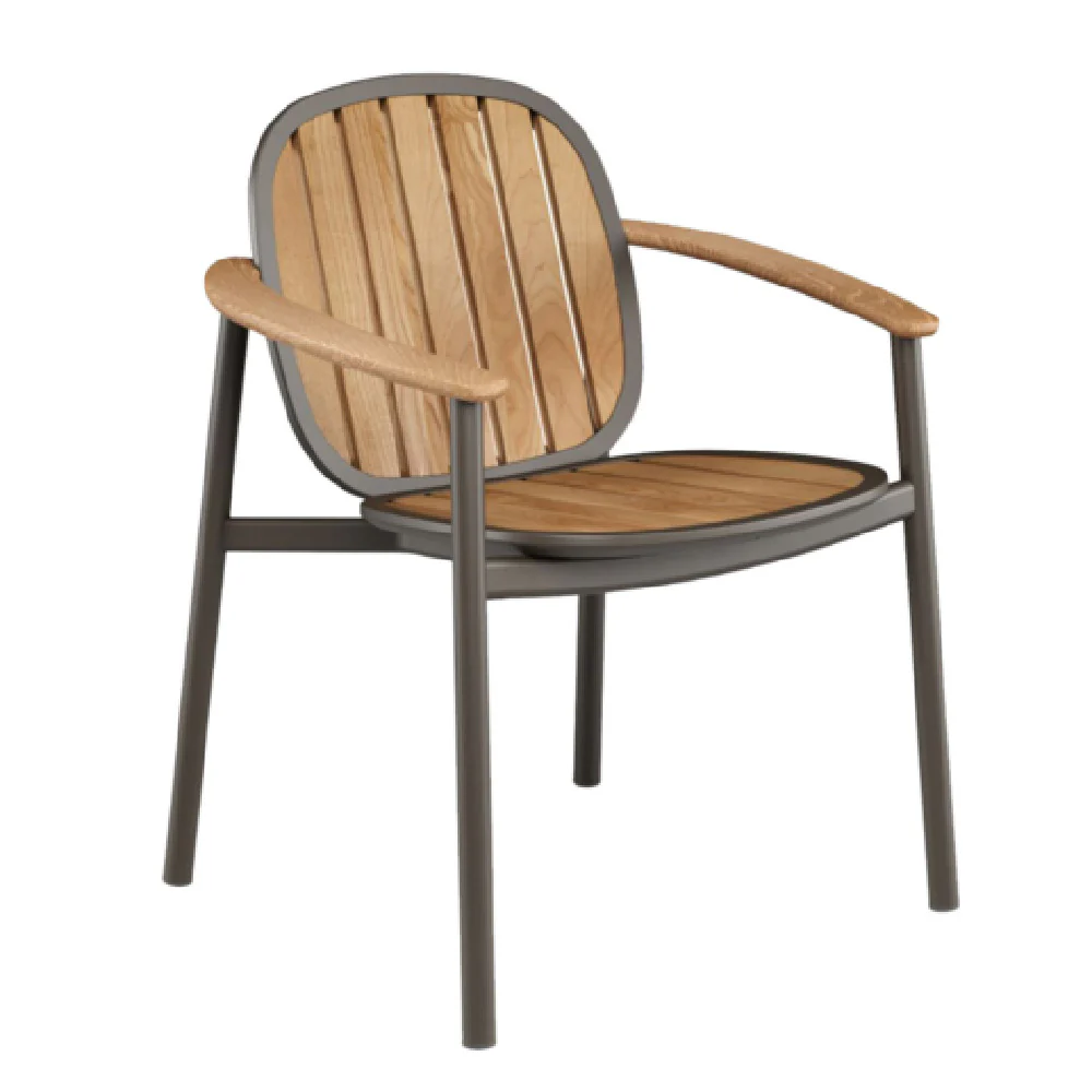 emuamericas, llc E6041 28 Inch Outdoor Stacking Armchair with FSC Teak Slats emuamericas, llc E6041 28 Inch Outdoor Stacking Armchair with FSC Teak Slats