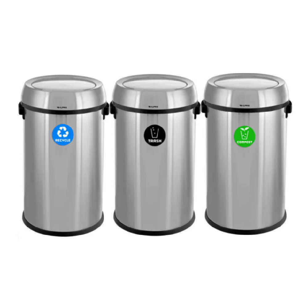 Alpine Industries ALP470-65L-1-R-T-CO 17 Gallon Stainless Steel Recycling Container with Swivel Lid Alpine Industries ALP470-65L-1-R-T-CO 17 Gallon Stainless Steel Recycling Container with Swivel Lid