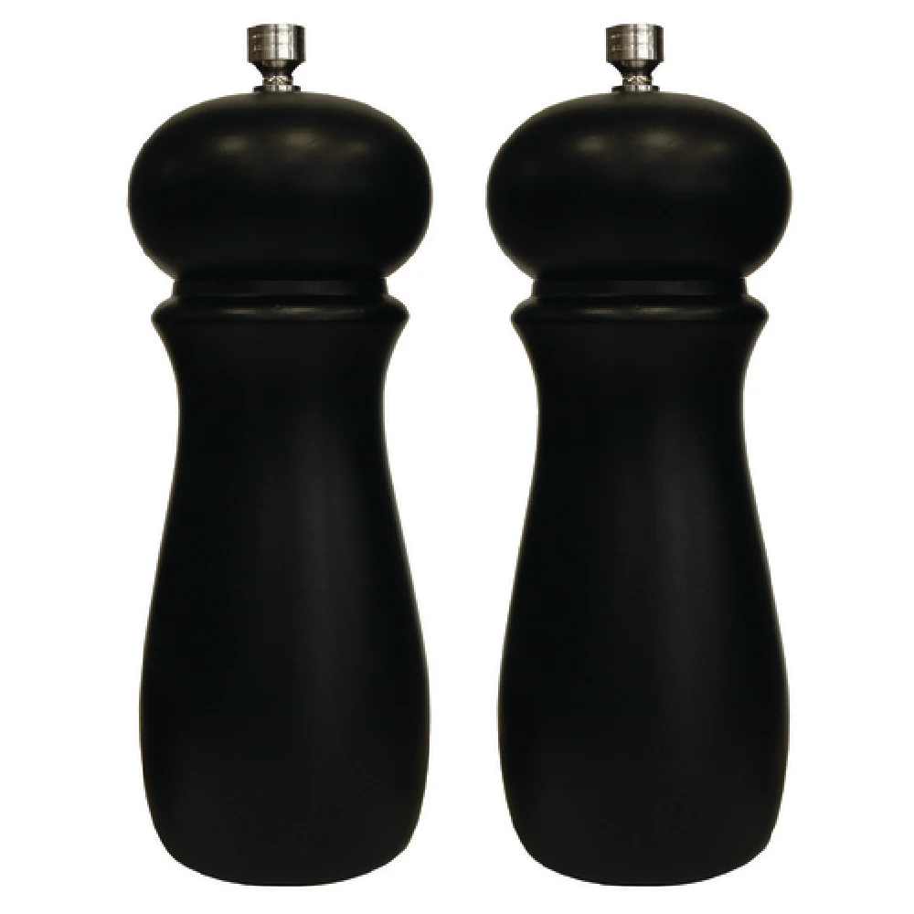 Winco SP-624 2-1/4 Inch Diameter Manual Pepper Mill Rubberwood Black Matte Finish