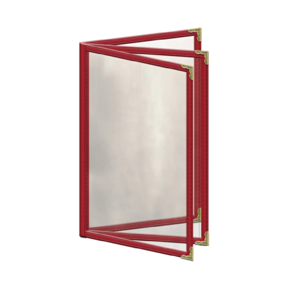 Risch TETB 5.5X8.5 Menu Cover 5-1/2 Inch Vinyl Triple Booklet with Metal Corners Risch TETB 5.5X8.5 Menu Cover 5-1/2 Inch Vinyl Triple Booklet with Metal Corners