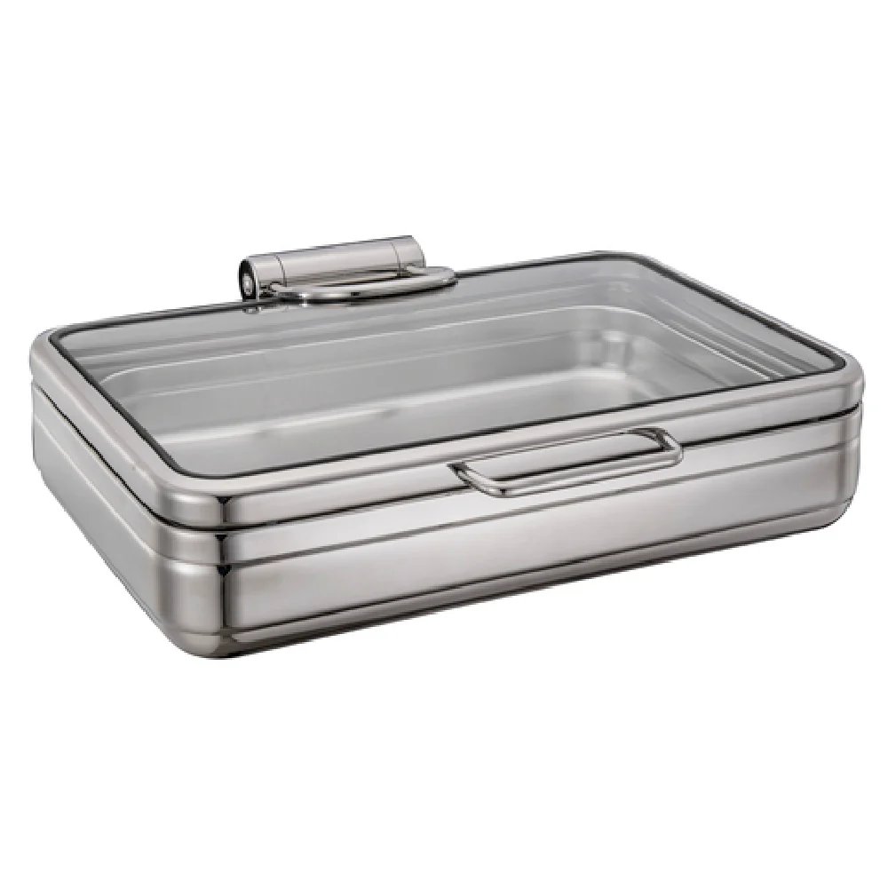 Bon Chef 22000 Induction Chafer 8 Quarts Hinged Glass Lid Rectangular Stainless Steel