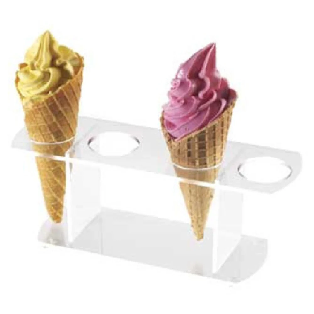 Cal Mil 398 12 Inch Ice Cream Cone Holder Stand Waffle 4 Holes Clear BPA Free