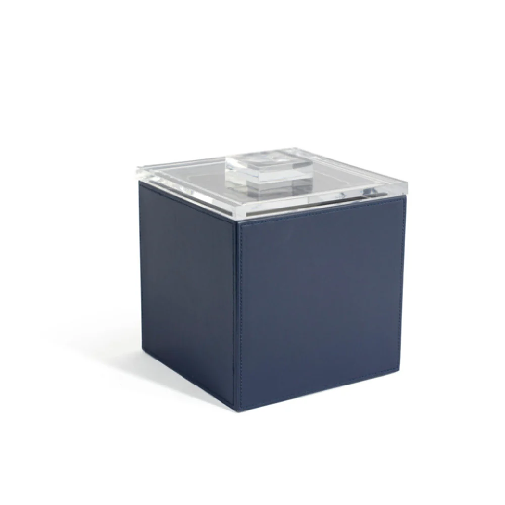 FOH RIB002BLL11 3.5qt Square London Ice Bucket Navy With Acrylic Lid Includes One RIB001BLL11-BTM 3.5qt Square Ice Bucket Base Navy