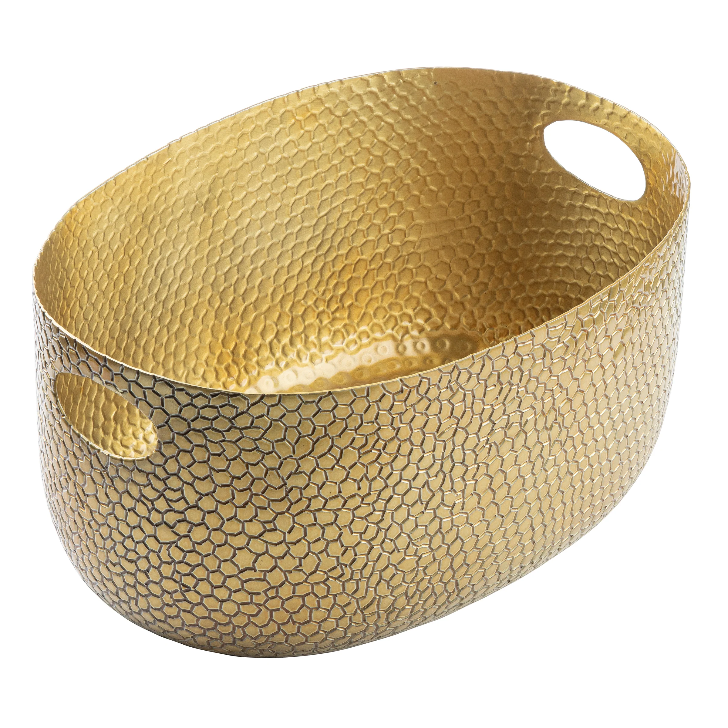 Tablecraft 11571 10 Inch Crackle Beverage Tub 2.5 Gallon Aluminum Gold Powder Coated