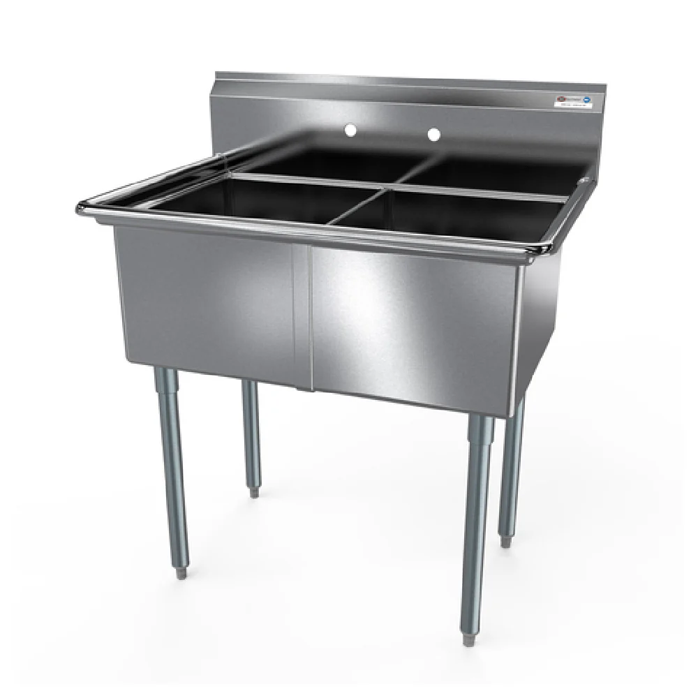 NBR Equipment 2SG-242414 53 Inch Economy Sink Two Compartment Stainless Steel with Backsplash NBR Equipment 2SG-242414 53 Inch Economy Sink Two Compartment Stainless Steel with Backsplash