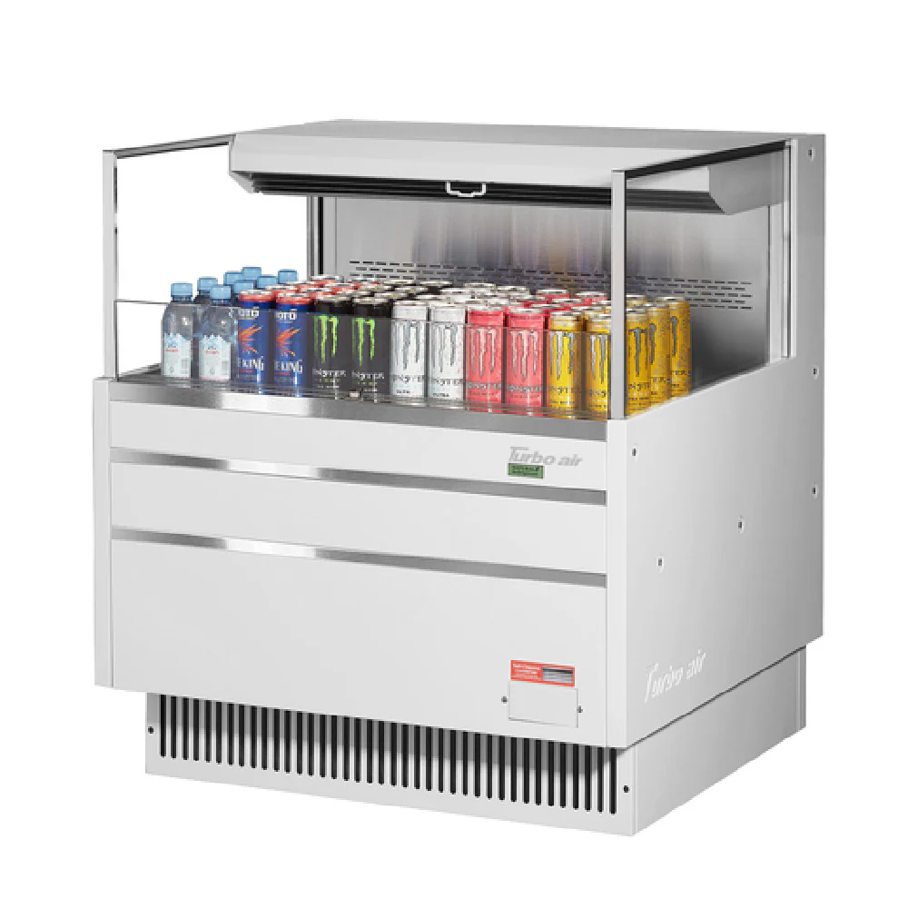 Turbo Air TOM-36L-UF-W(B)-1S-N 34 Inch Low-Profile Horizontal Open Display Merchandiser Stainless Steel with Self-Cleaning Condenser Turbo Air TOM-36L-UF-W(B)-1S-N 34 Inch Low-Profile Horizontal Open Display Merchandiser Stainless Steel with Self-Cleaning Condenser