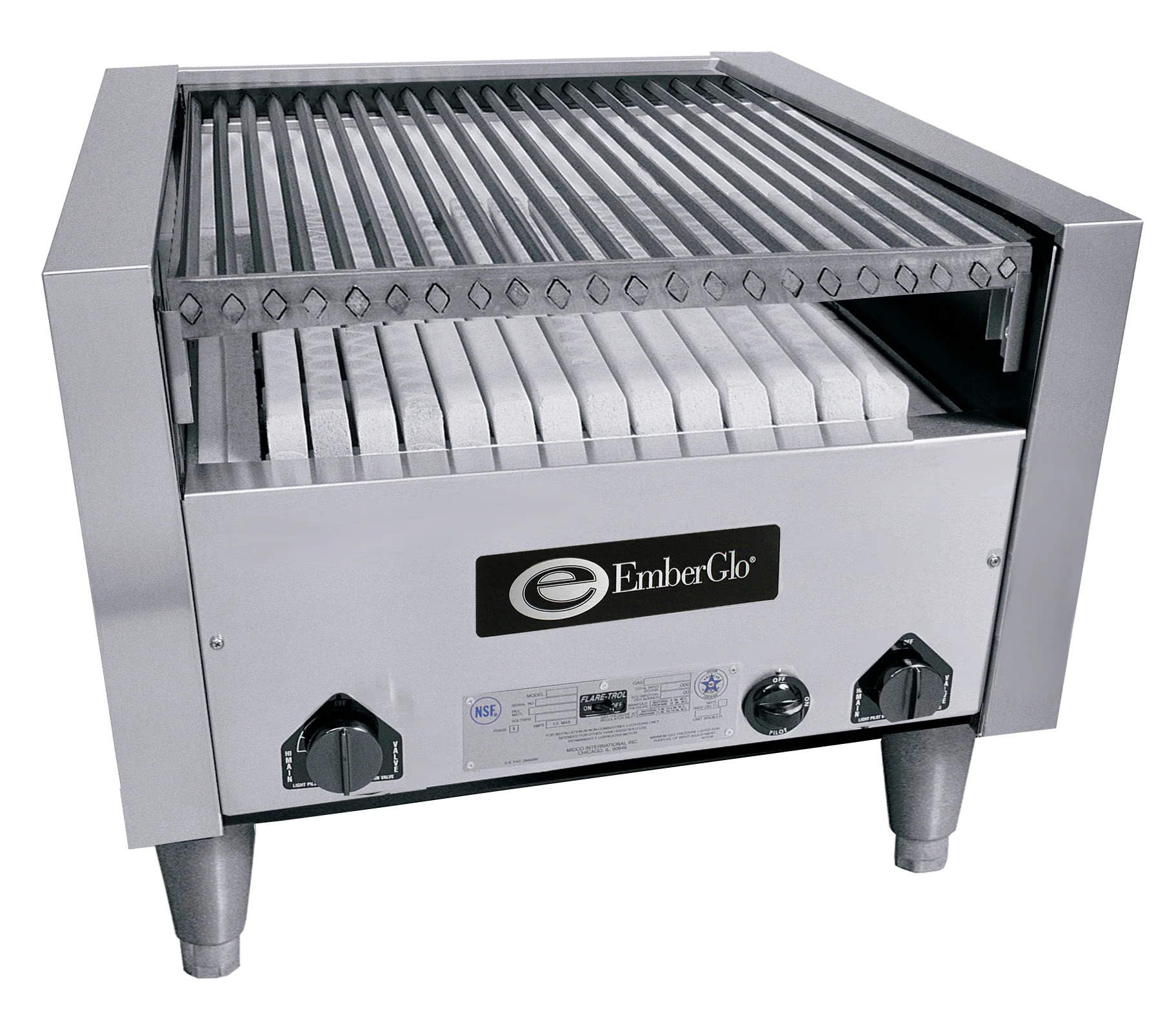 EmberGlo 31NC-NAT 26 Inch Countertop Charbroiler Gas Ceramic Hearth 60400 BTU with seafood/veggie grate