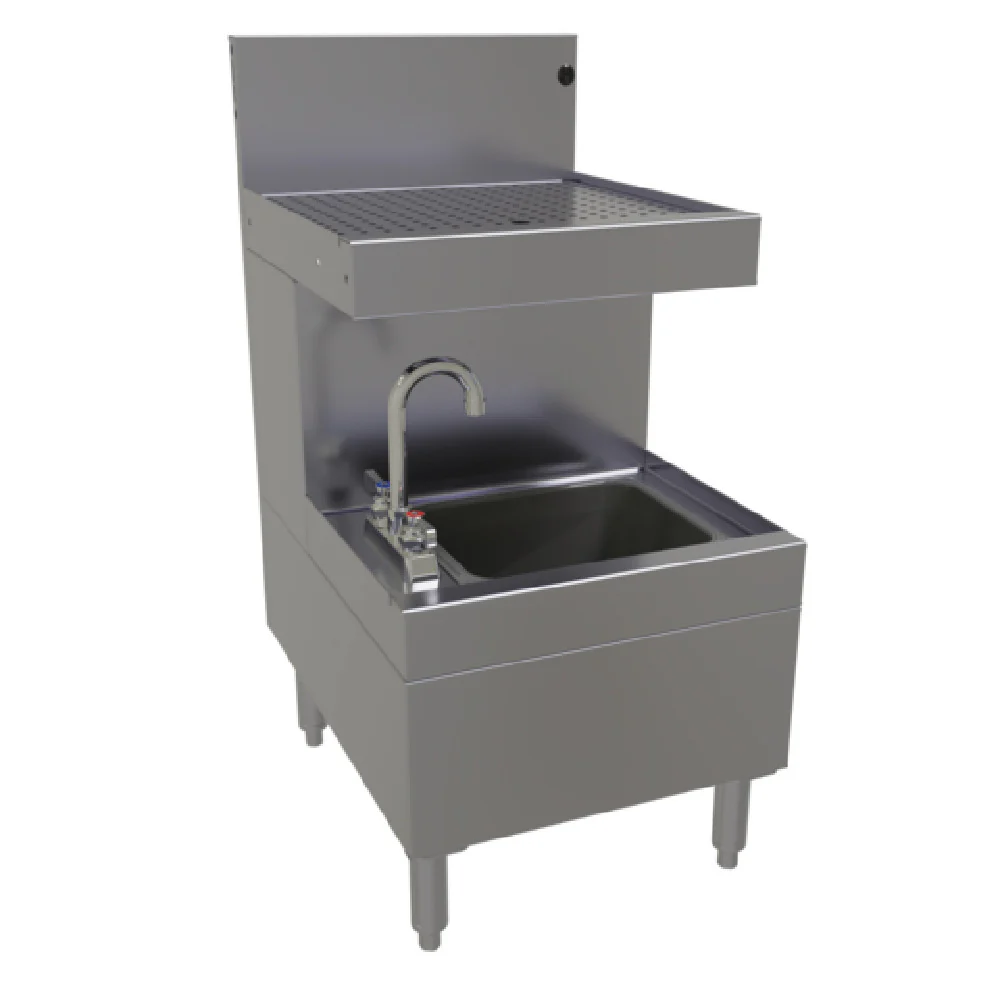 Glastender SWB-18-DB 18 Inch Underbar Wet Waste Sink with Drainboard Top