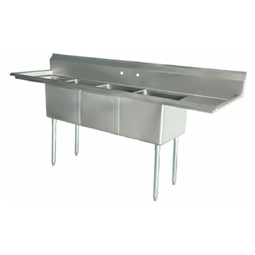 Omcan 43789 120 Inch 18 Gauge Stainless Steel Pot Sink with Three 24 Inch Bowls