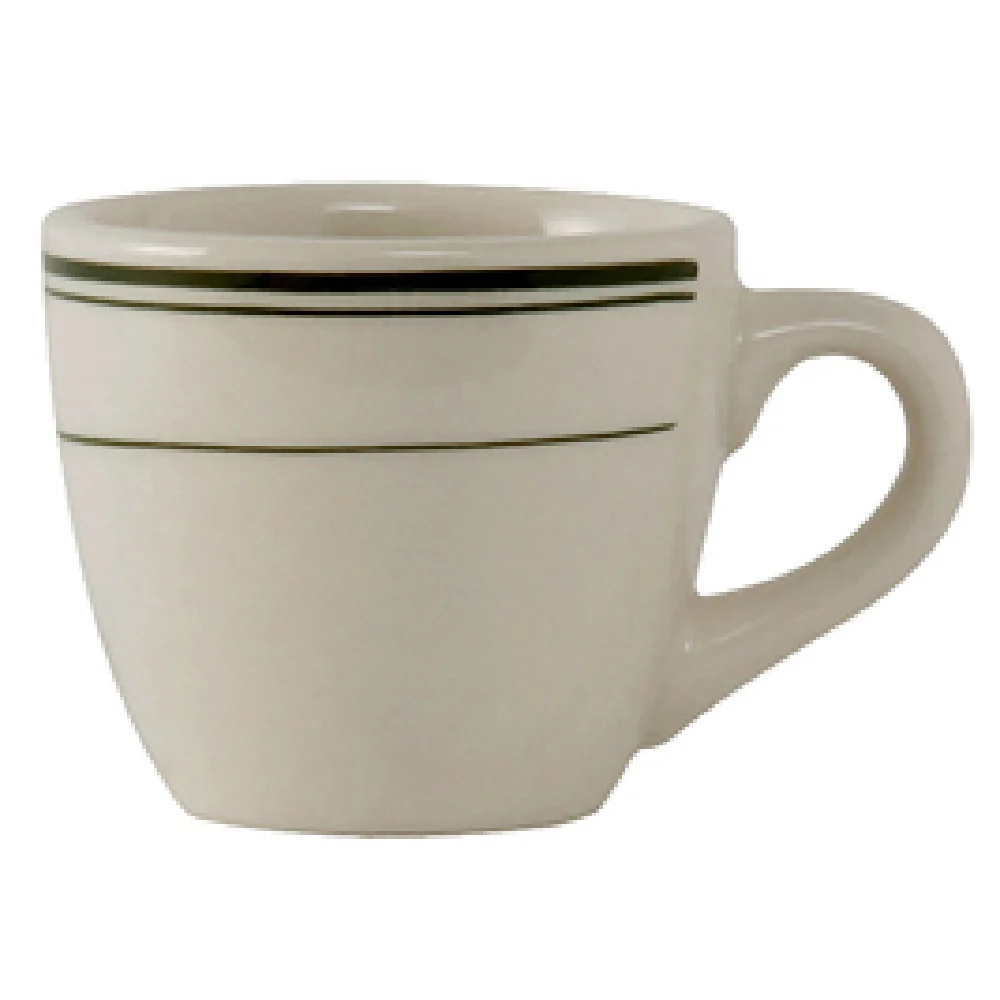 Tuxton TGB-035 3-1/2 Oz. Demitasse Cup Ceramic Eggshell with Green Band