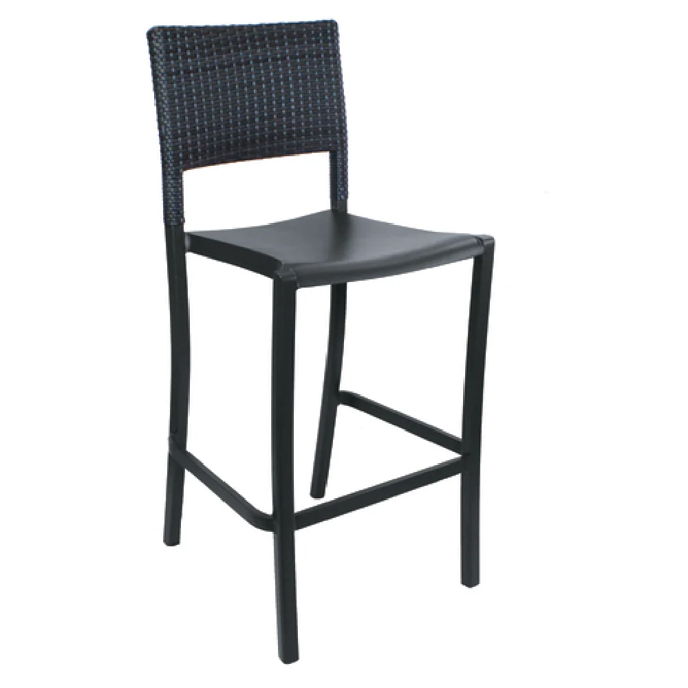 Grosfillex US927002 Bar Stool Armless Indoor Outdoor Synthetic Wicker Aluminum Charcoal