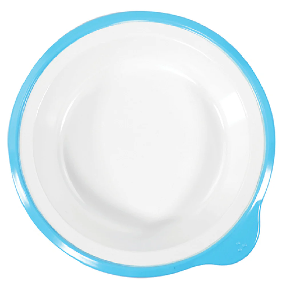 BauscherHepp T3831BL 10-1/8 Oz Deep Plate Round Lightweight With Sensory Handle Melamine White with Blue Rim BauscherHepp T3831BL 10-1/8 Oz Deep Plate Round Lightweight With Sensory Handle Melamine White with Blue Rim