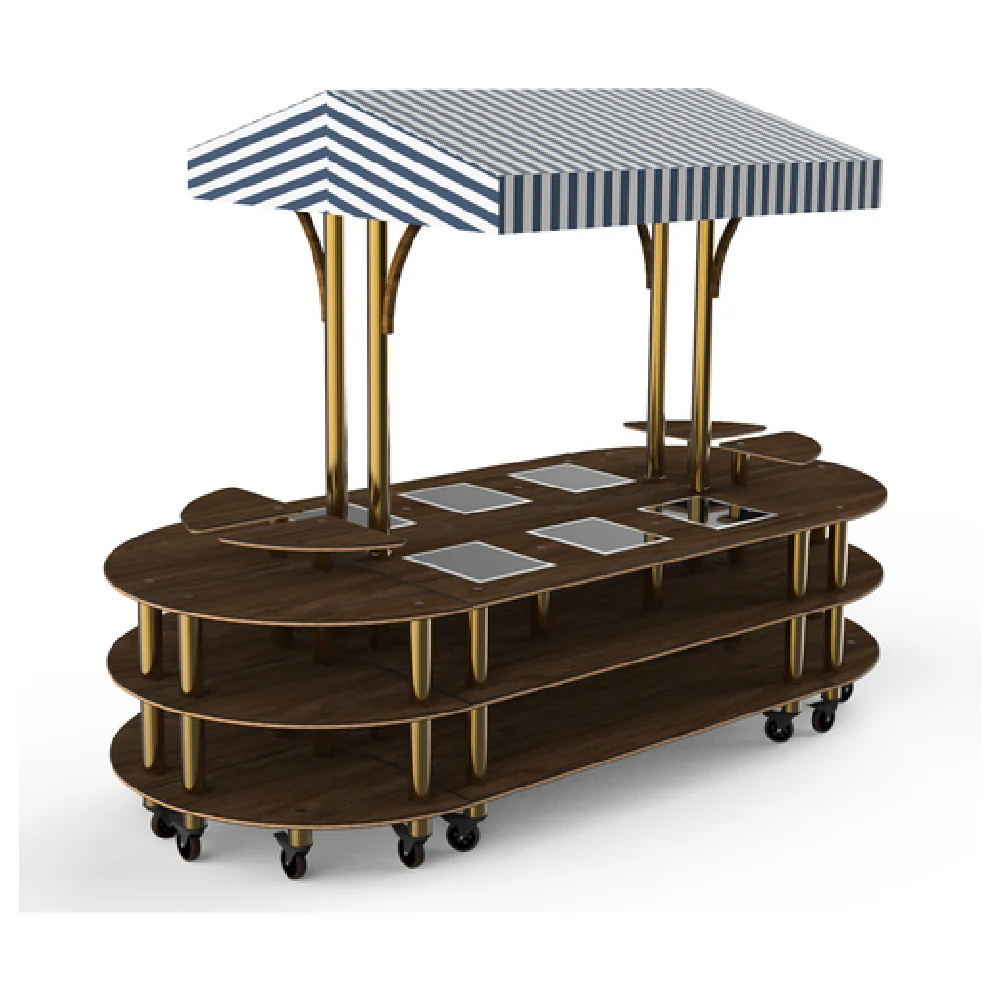 MGCMLD03WBWW 130 Inch Modular Buffet Table 3-Tier Drop-in Induction Warming with Triangular Shelves and Laminated Wood