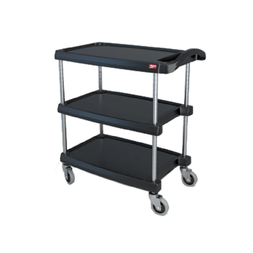 Metro MY1627-34BL 31-1/2 Inch Open Base Utility Cart with 3 Heavy Duty Shelves Black Plastic Metro MY1627-34BL 31-1/2 Inch Open Base Utility Cart with 3 Heavy Duty Shelves Black Plastic