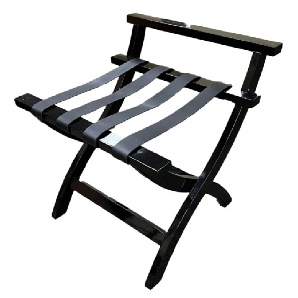 Central Specialties 079BLK-L-1 23 Inch High Back Luggage Rack Wood Glossy Black with Leather Straps Central Specialties 079BLK-L-1 23 Inch High Back Luggage Rack Wood Glossy Black with Leather Straps