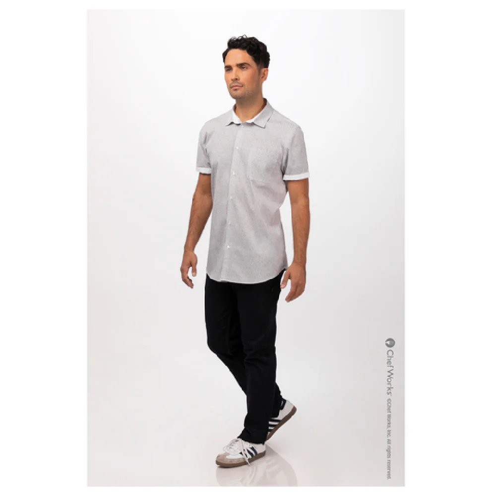 Chef Works SHC07NAT2XL Men's Cook's Shirt Short Sleeves with Contrast Bands Natural