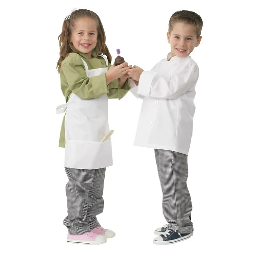 Chef Works CWBJWHTM Kids Chef Coat Medium Double-breasted Long Sleeve White Poly/cotton